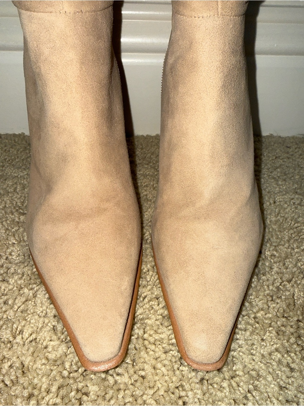 Vince Camuto Derika Knee High Pointed-Toe Suede Boots in Beige - Picture 4 of 8
